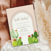 Simple Neutral Boho Cactus Arch Hola Baby Shower