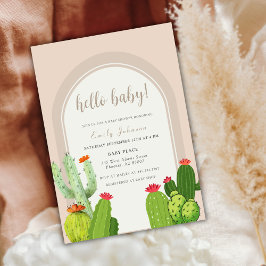 Invitación Simple Neutral Boho Cactus Arch Hola Baby Shower