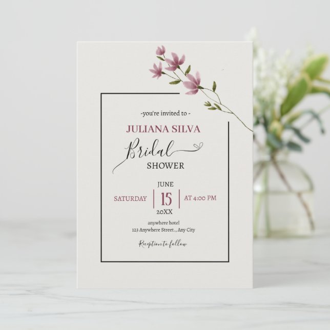 Invitación Simple Neutral Boho Wildflower Ducha de novia (Anverso de pie)
