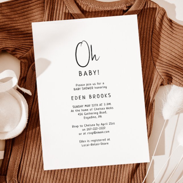Invitación Simple Neutral Moderno Oh Bebé! Baby Shower (Subido por el creador)