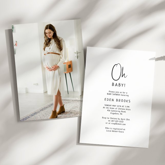 Invitación Simple Neutral Moderno Oh Bebé! Baby Shower fotogr (Subido por el creador)