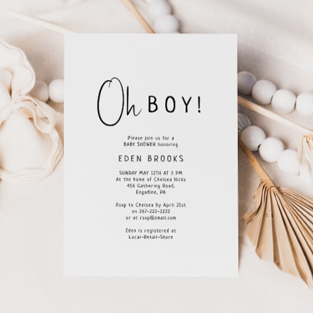 Invitación Simple Neutral moderno Oh Boy Baby Shower (Subido por el creador)