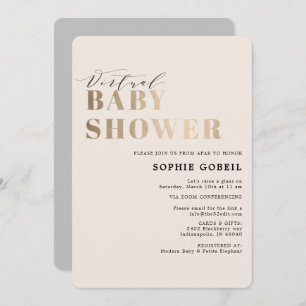 Invitación Simple Neutral Taupe & Gold VIRTUTAL Baby Shower