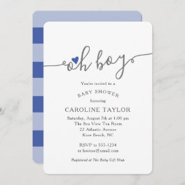 Invitación Simple Oh Boy Navy Blue Baby Shower