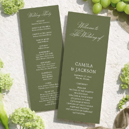 Invitación Simple Olive Green Wedding Flat Program