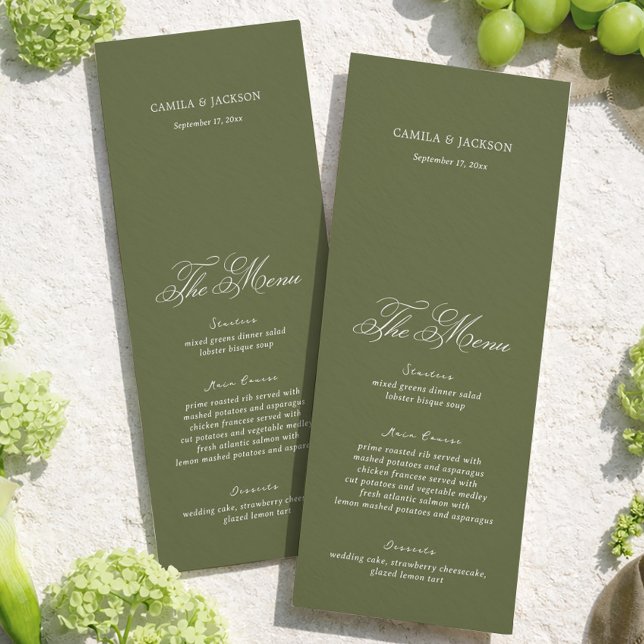 Invitación Simple Olive Green Wedding Menu Card (Subido por el creador)