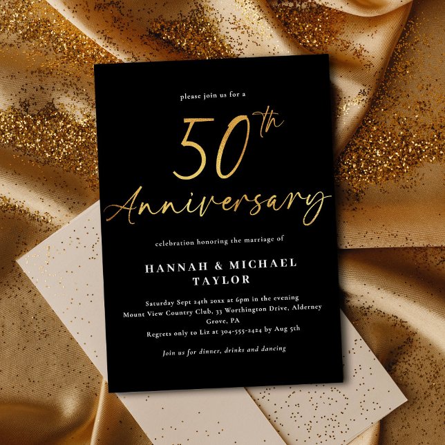 Invitación Simple Oro 50° Aniversario Boda (Subido por el creador)