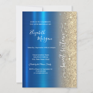 Invitación Simple Oro Brillo Metálico Azul Dulce 16