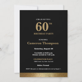 Invitación Simple Oro formal Negro 60 cumpleaños