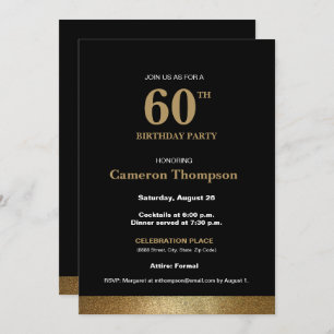 Invitación Simple Oro formal Negro 60 cumpleaños