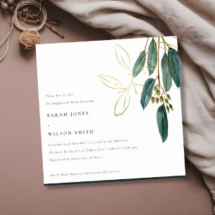 Invitación Simple oro verde follaje de eucalipto compromiso