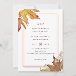 Invitación Simple otoño moderno deja boda en el jardín