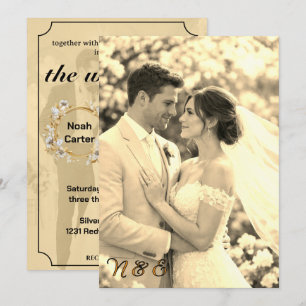 Invitación Simple Overlay de Foto en Negro y Crema para Boda 