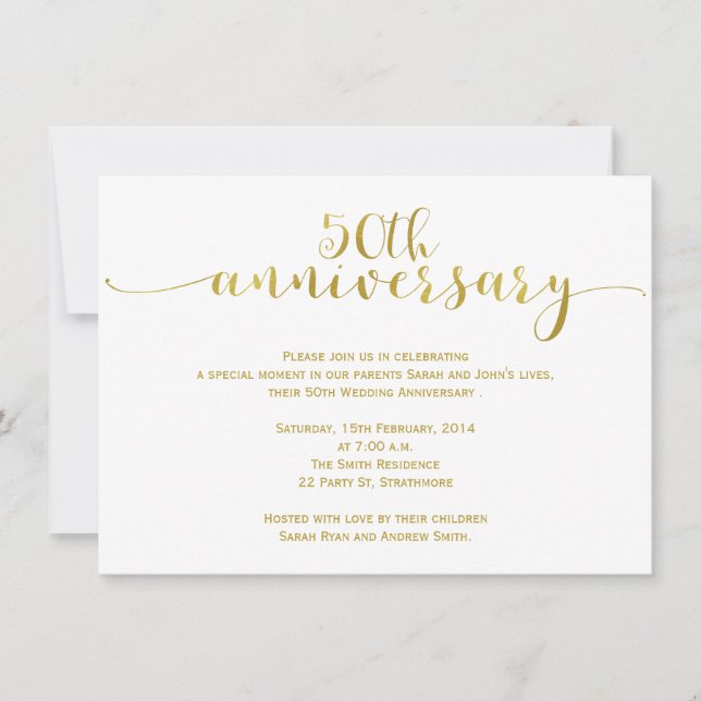 Invitación simple para bodas de oro (Anverso)