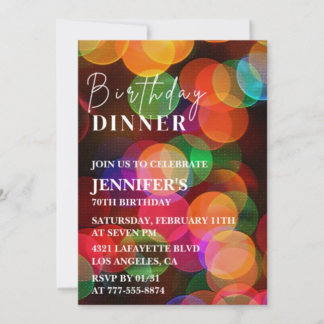 Invitación simple para cumpleaños 70 con cena de c (Anverso)