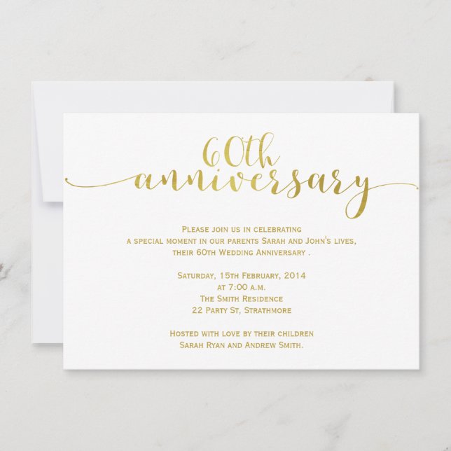 Invitación simple para el 60º aniversario de boda (Anverso)