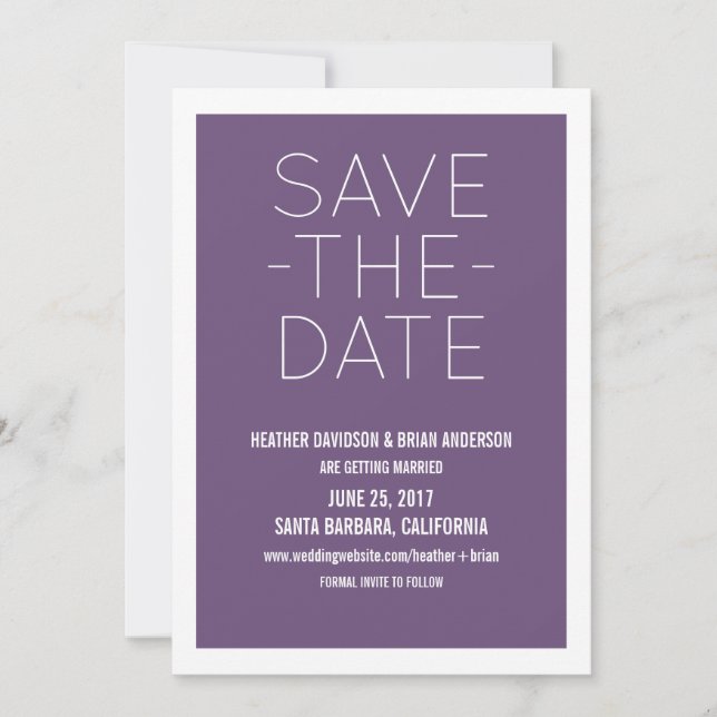 Invitación simple para guardar la fecha, púrpura (Anverso)