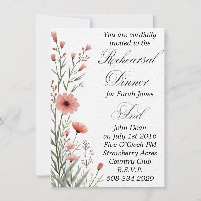 invitación simple para la cena de ensayo (Anverso)