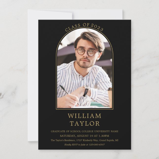 Invitación Simple Partido De Graduación De Foto Del Arco Negr (Anverso)