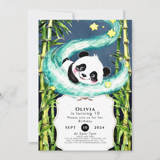 Invitación Simple Pastel Magnífico Panda Cumpleaños (Anverso)