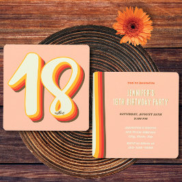 Invitación Simple Peach Modern Retro Groovy 18º cumpleaños