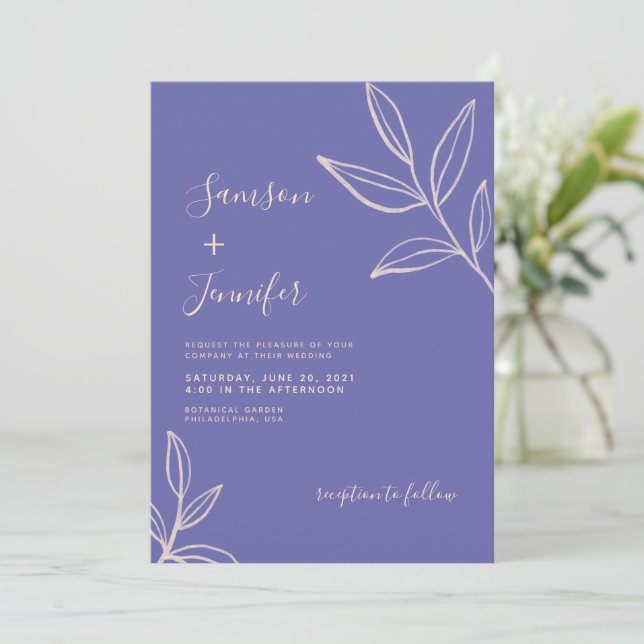 Invitación Simple Periwinkle Blue Calligraphy Photo Boda (Anverso de pie)