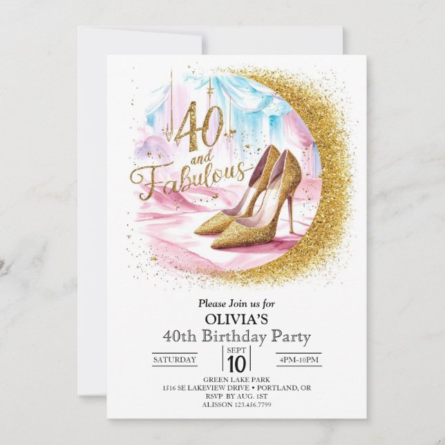 Invitación Simple Personalizado Digital Gold 40 cumpleaños (Anverso)
