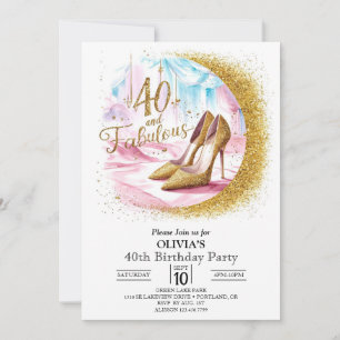 Invitación Simple Personalizado Digital Gold 40 cumpleaños
