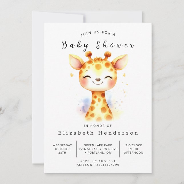 Invitación Simple Personalizado Giraffe Baby Shower (Anverso)