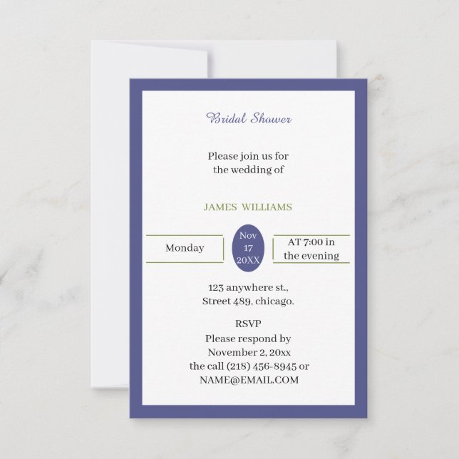 Invitación Simple Personalizado púrpura ducha de novia (Anverso)