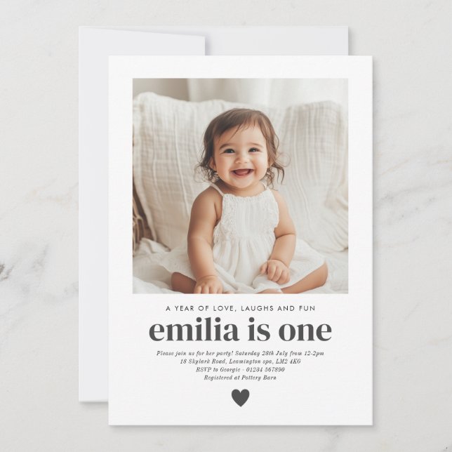 Invitación Simple Photo 1st Birthday Girl Invitation (Anverso)