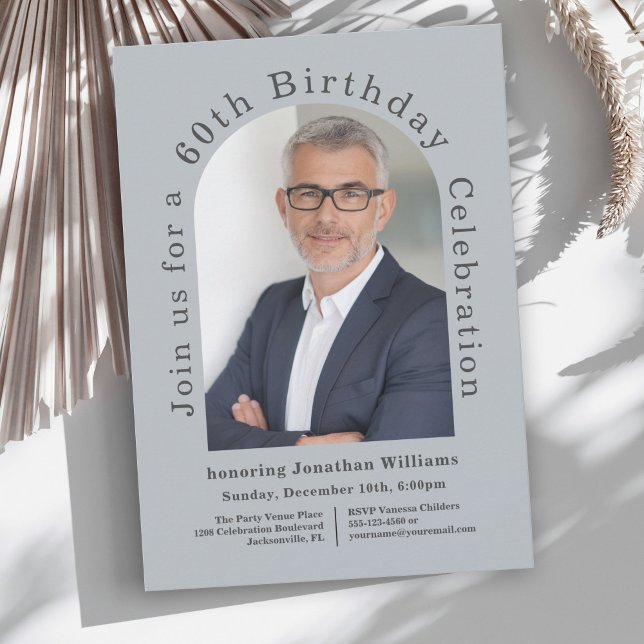 Invitación Simple Photo Arch 60th Birthday Party (This trendy birthday invitation is available as digital download or printed invitations!)