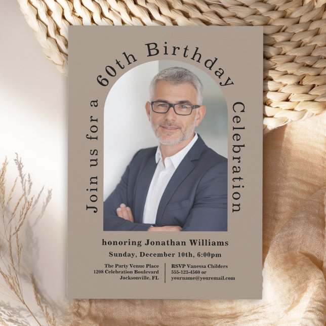 Invitación Simple Photo Arch 60th Birthday Party (Order this popular 60th birthday invitation as printed invites or digital download!)