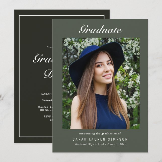 Invitación Simple photo modern graduation dinner (Anverso / Reverso)