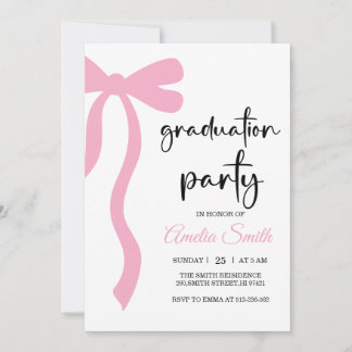 Invitación Simple  Pink  Bow graduation party invitation