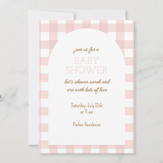 Invitación Simple Pink Gingham Baby Shower Invitation (Anverso)