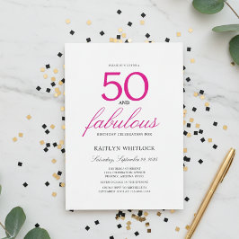 Invitación Simple Pink Script 50 and Fabulous 50th Birthday