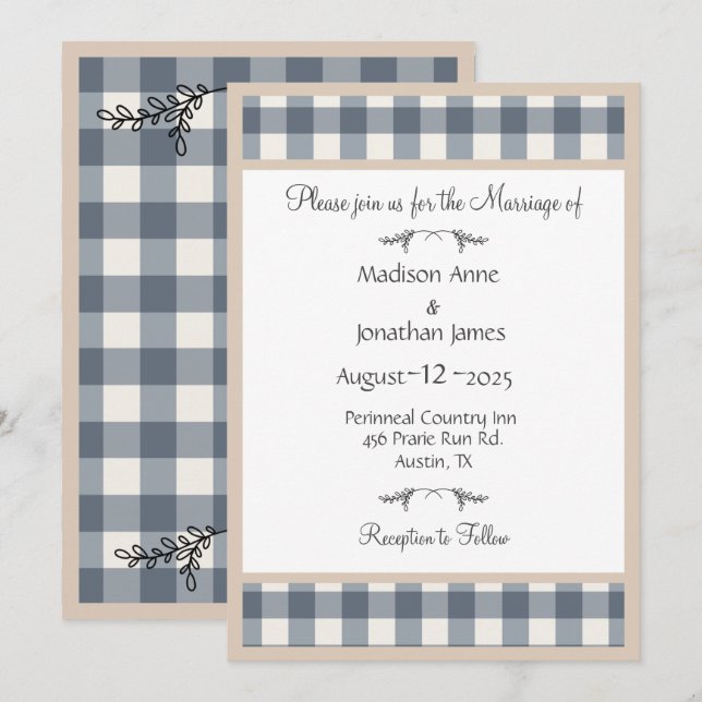 Invitación Simple Plaid Gingham Country Wedding (Anverso / Reverso)