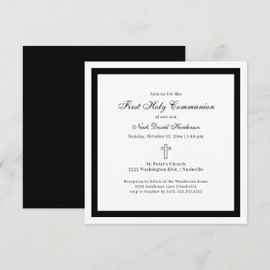 Invitación Simple Primera Comunión Negro Blanco