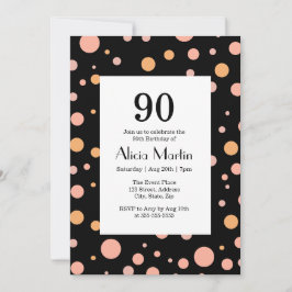 Invitación Simple Punto de Polka Rosa y Peach Black 90 cumple