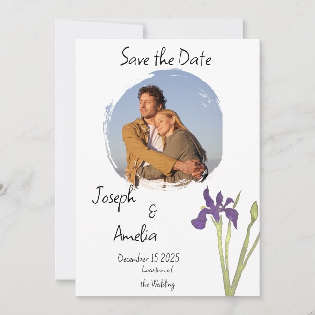 Invitación Simple Purple and Gold Photo Wedding Guardar la fe (Anverso)