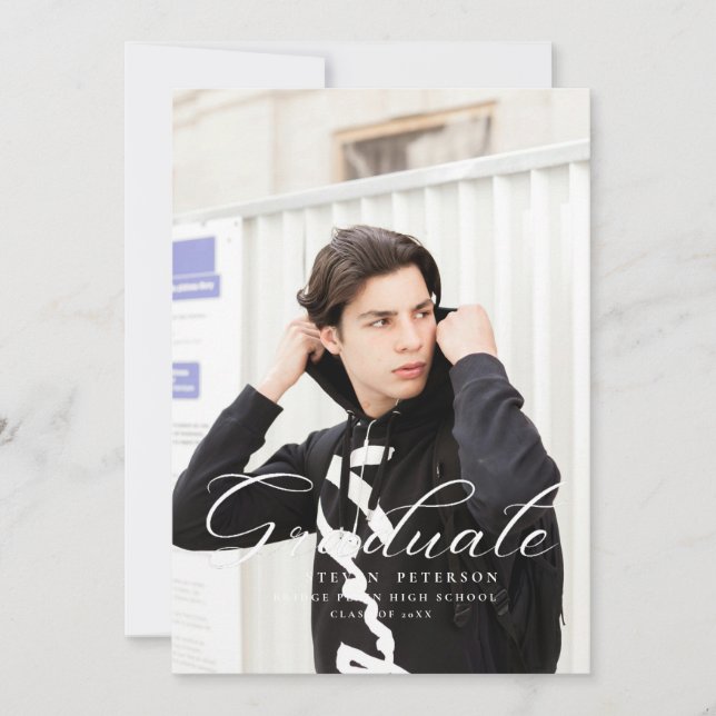 Invitación Simple Purple Calligraphy Photo Black Graduation  (Anverso)