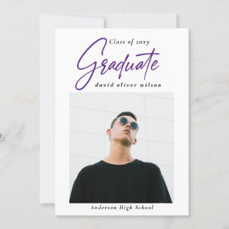 Invitación Simple Purple Modern Minimal 2 Graduación de fotos