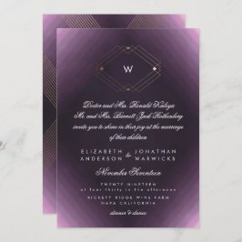 Invitación Simple Purple Modern Monograma Script Gold