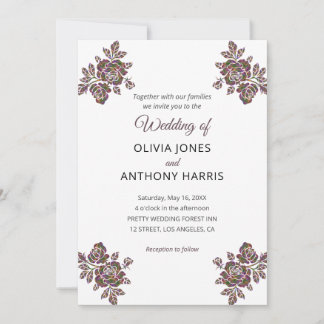 Invitación Simple Purple Roses Elegant Modern Floral Wedding