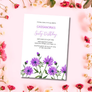 Invitación Simple Purple Xeranthemum Floral Birday Party