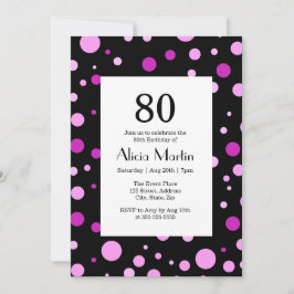 Invitación Simple púrpura Lilac Polka Dot Negro 80 cumpleaños