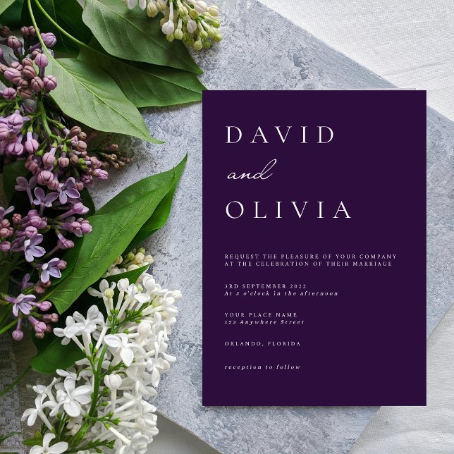 Invitación Simple Púrpura Negro & Blanco Elegante Minimalista (Subido por el creador)