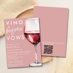 Invitación Simple QR Código Vino Rosa Antes De Var Ducha Brit