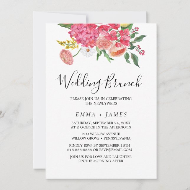 Invitación Simple ramo de flores de acuarela para desayuno de (Anverso)
